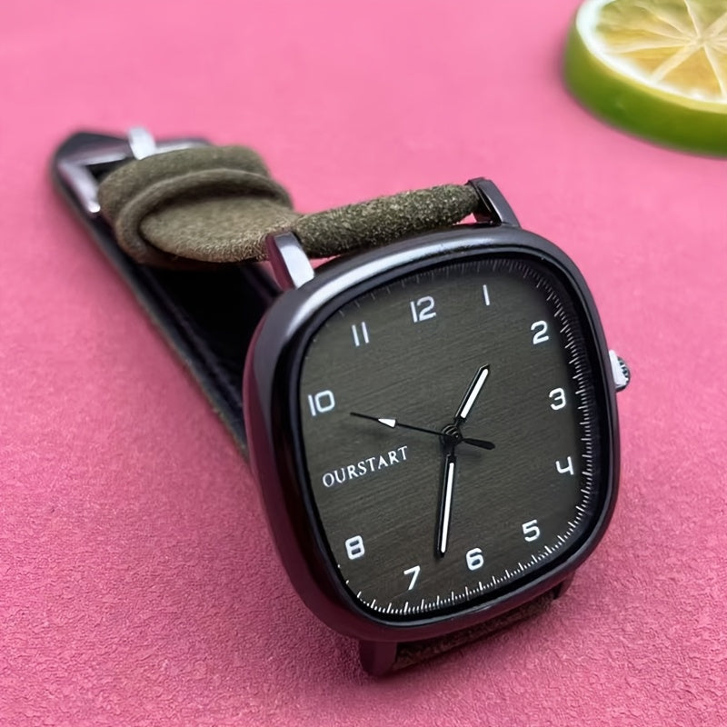 Mens Square Quartz Wrist Watch Vintage Style Men's Square Quartz Wrist Watch, Non-Waterproof, Battery Powered, Faux Leather Strap, Fashionable Casual Accessory