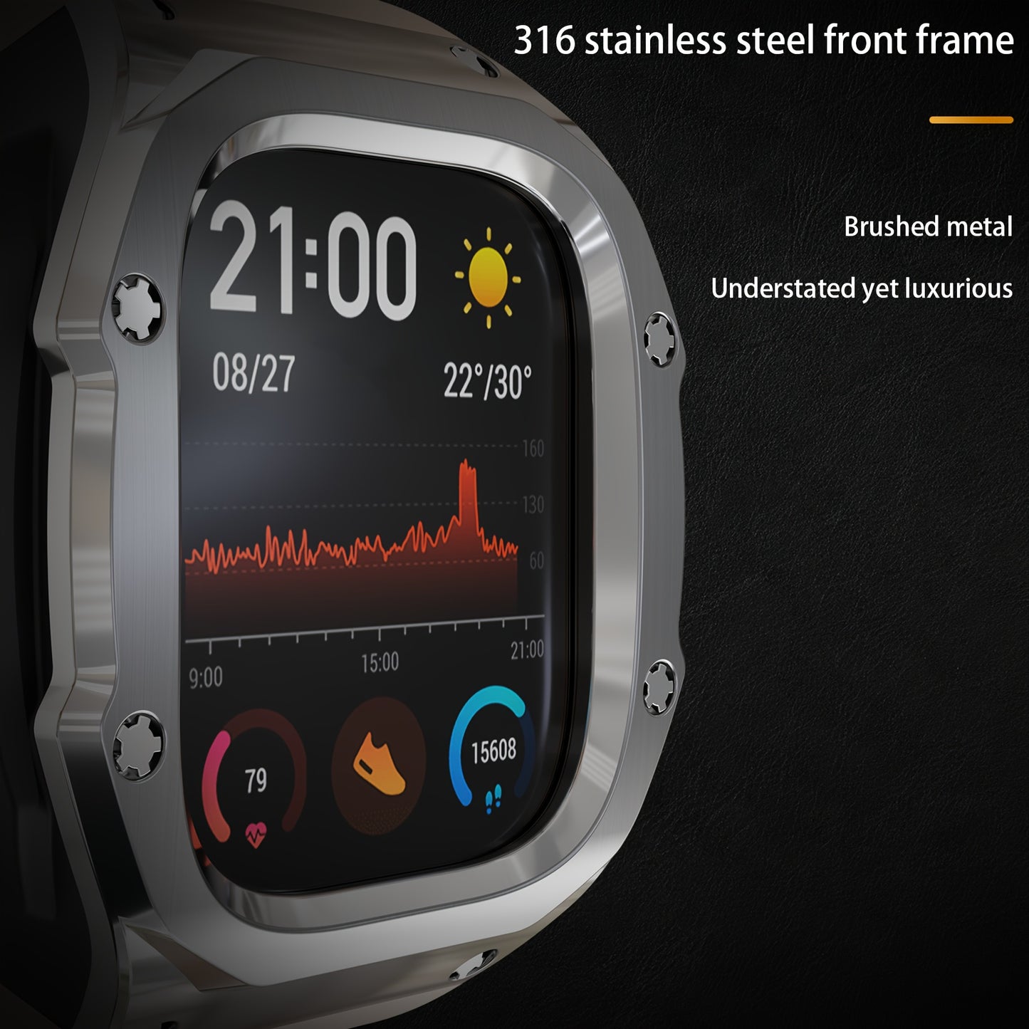 Suitable for Apple Watch Ultra 1 Ultra 2 49mm Fashion and Luxury Watch Modification Protective Case, Durable 316L Stainless Steel Full Coverage Cover with Metal Buckle, Shockproof, Supports Wireless Charging, Stylish Hard Look, Not Waterproof