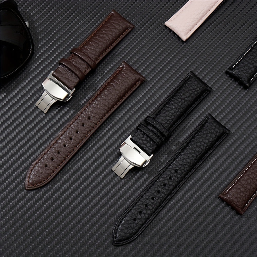 Stylish Synthetic Synthetic Leather Watch Strap with Butterfly Clasp - Soft Litchi Texture, White, 20mm\u002F22mm, Stainless Steel Buckle, Adjustable Fit for Men and Women