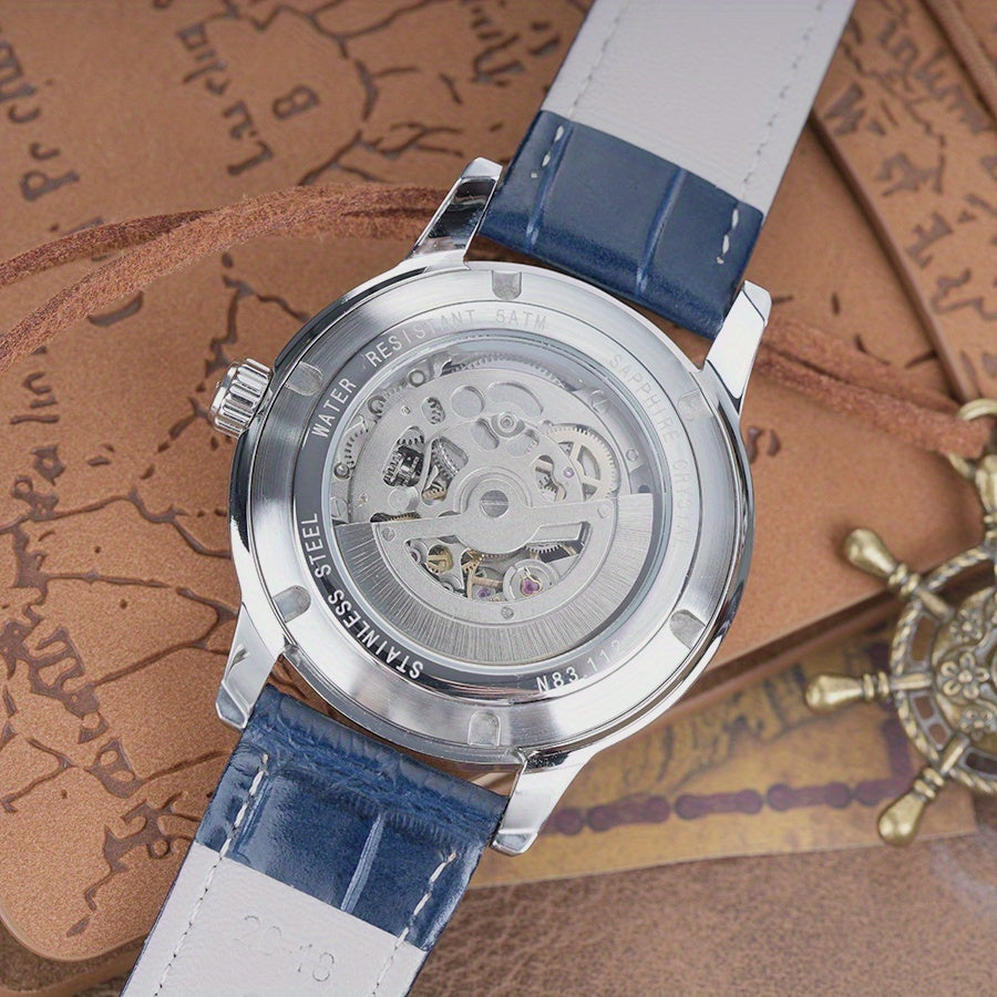 Men's Full Automatic Mechanical Watch Casual Sports Hollow Out Fashionable Design Wristwatch