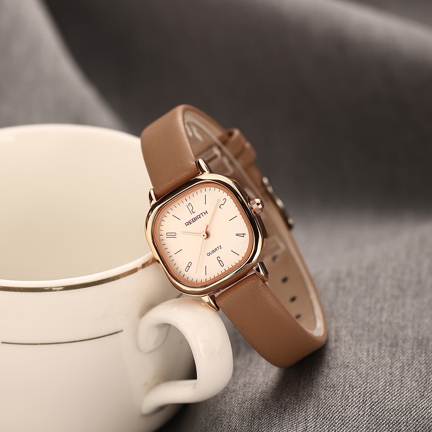 Elegant Women'S Quartz Watch with Faux Leather Strap - Bohemian Style, Square Case, Golden-Tone Accents, Perfect for Casual Attire, Casual Wear Watch | Bohemian Style Watch | Quartz Movement Watch
