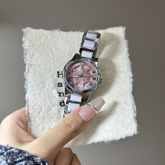 Trendy Rhinestone-Embellished Rotating Dial Women'S Quartz Watch - Casual Minimalist Elegant Fashion Student Watch - Rotatable Dial - Suitable for Couple Gifts, Valentine'S Day, Goddess Day, etc.