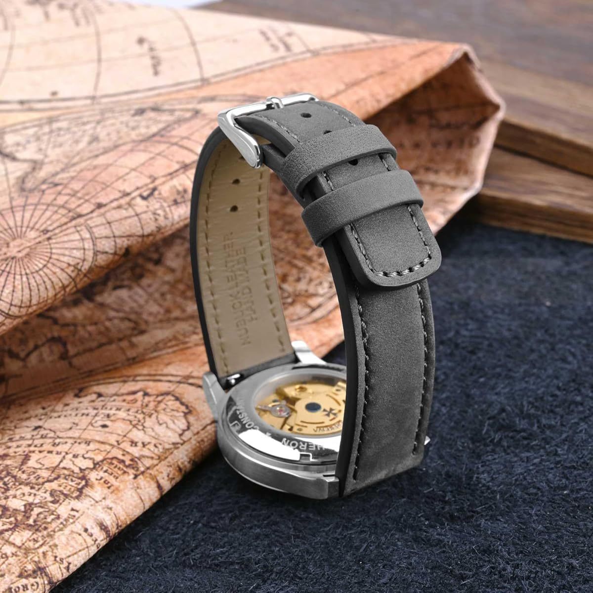 WOCCI Retro Nubuck Leather Watch Straps with Quick Release Stainless Steel Buckle - 18mm 20mm 22mm Widths, Casual Elegant Brown & Black Straps for Men & Women, Versatile for Everyday & Formal Wear