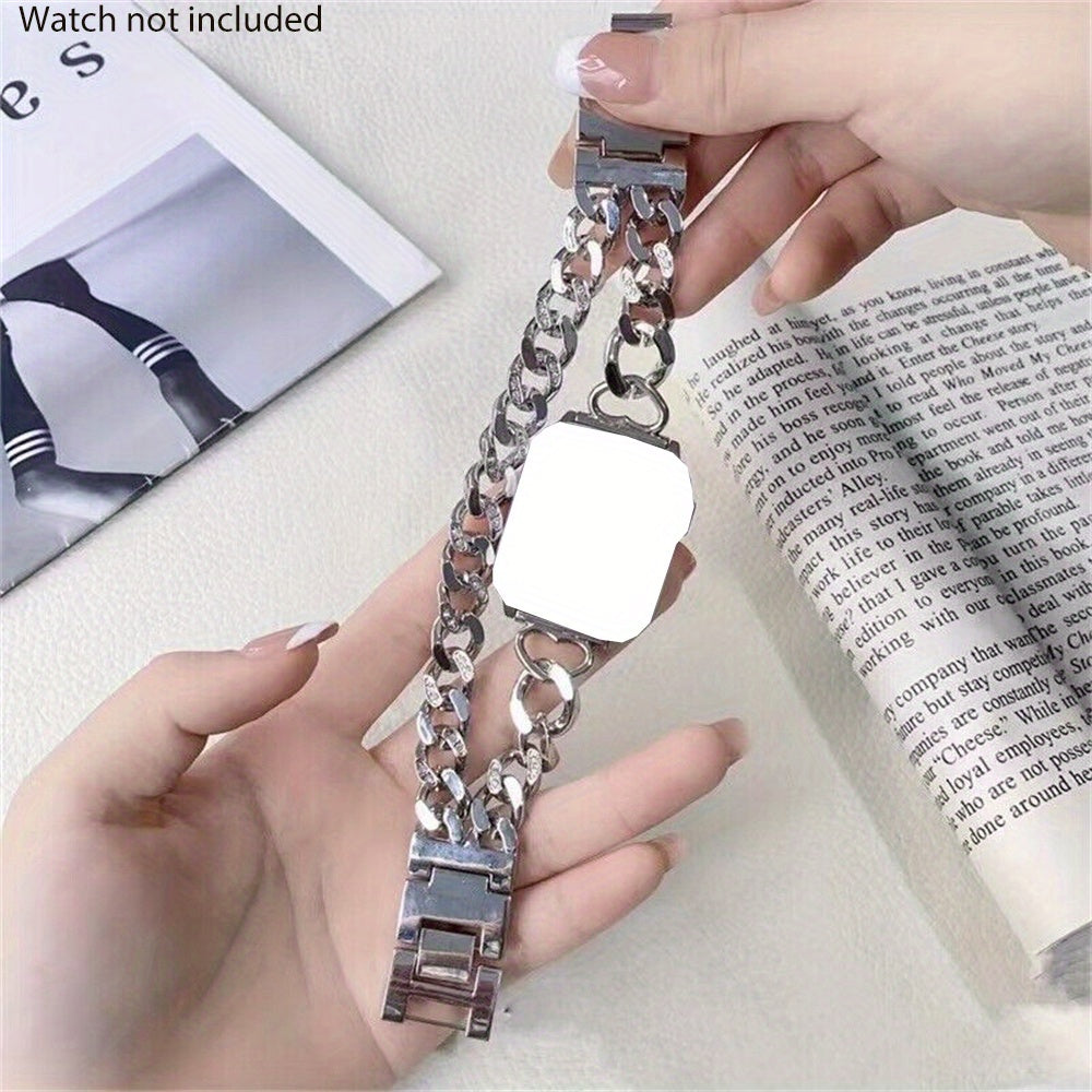 Fashion Design Rhinestone Chain Watch Band for iWatch Series 10 9 8 7 6 5 4 3 2 1 Metal Heart Style Bracelet for iWatch 38\u002F 40\u002F 41mm 42\u002F 44\u002F 45mm
