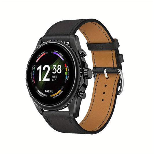 Fossil GEN 6 44mm Smartwatch with Vintage Faux Leather Strap - Unisex, Round Dial, Colorful Display, Ideal for Men & Women, Perfect Gift for 10 Festive Occasions, Smart Watch for Android Phones, Versatile Wearable, Sleek Watch Design, Durable Watchband