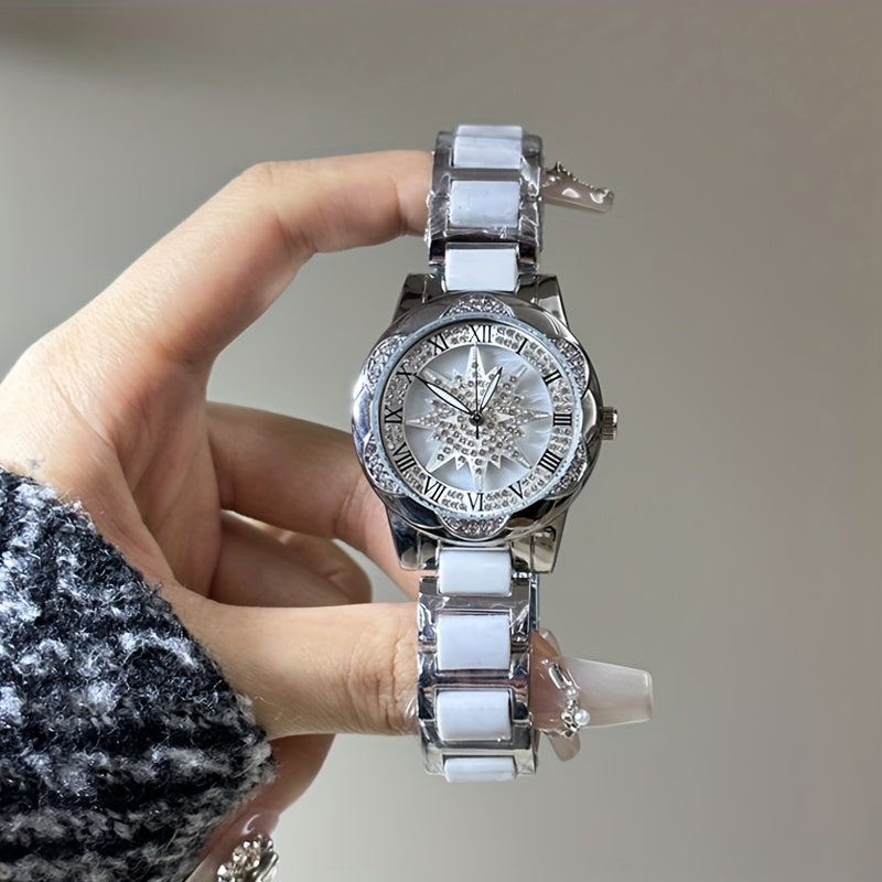 Trendy Rhinestone-Embellished Rotating Dial Women'S Quartz Watch - Casual Minimalist Elegant Fashion Student Watch - Rotatable Dial - Suitable for Couple Gifts, Valentine'S Day, Goddess Day, etc.