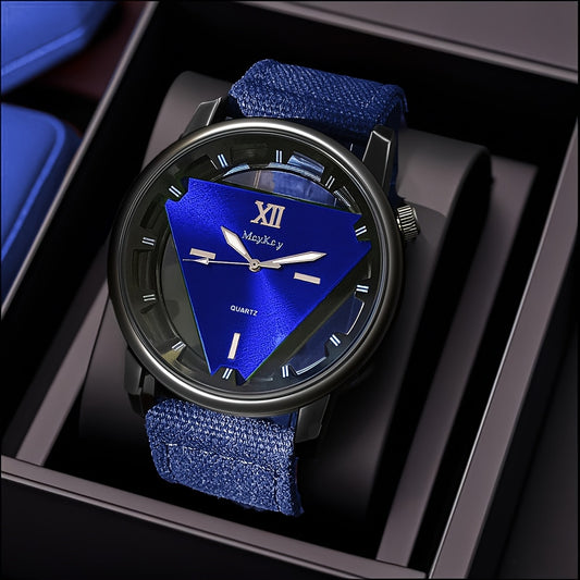 Men's Watch Stylish Hollow Triangle Design Unique Creative Men's Watch Canvas Strap Gift for Women to Loved One