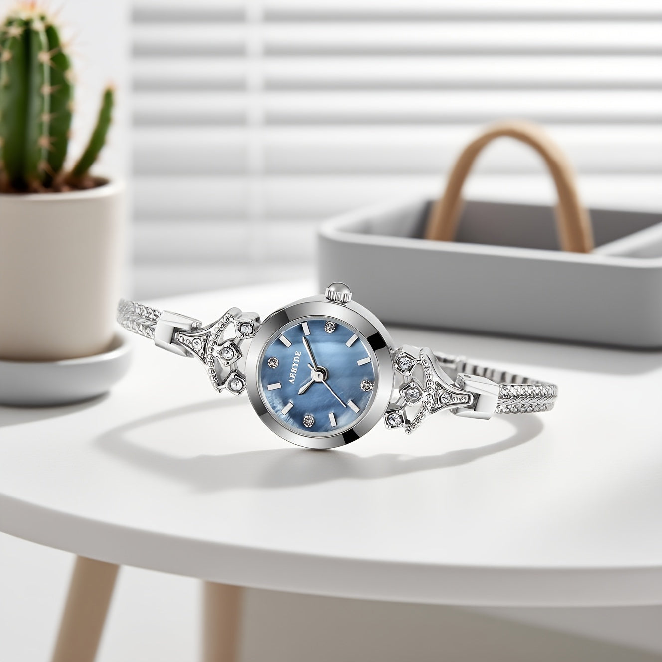 AERYDE Women'S Quartz Watch - Elegant Blue Dial with Chain & Braided Strap, 3ATM, Round Alloy Case, Sophisticated Design for Casual or Formal Wear