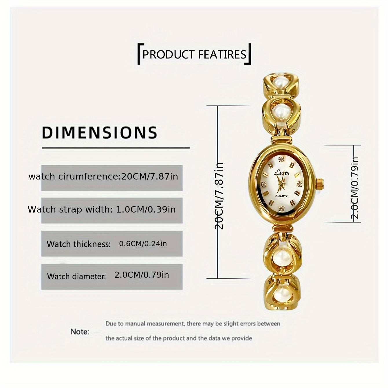 Elegant Quartz Watch Golden-Tone Elegant Women's Quartz Watch - French-Inspired Oval Analog Display, Stainless Steel Band, Pearl Bracelet, Ideal for Daily Wear & Special Occasions, Perfect Gift for Valentine's, Easter, Birthdays, Mother's Day