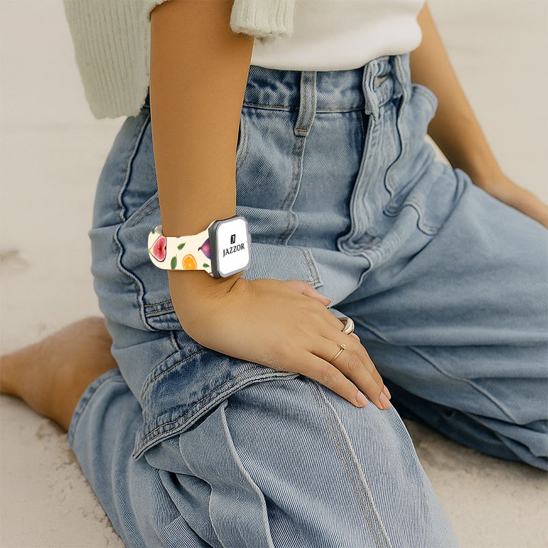 Vibrant Autumn, Purple Jujube & Orange Fruit Design – 1pc Silicone Strap for iWatch: Durable and Comfortable, Perfect Fit!