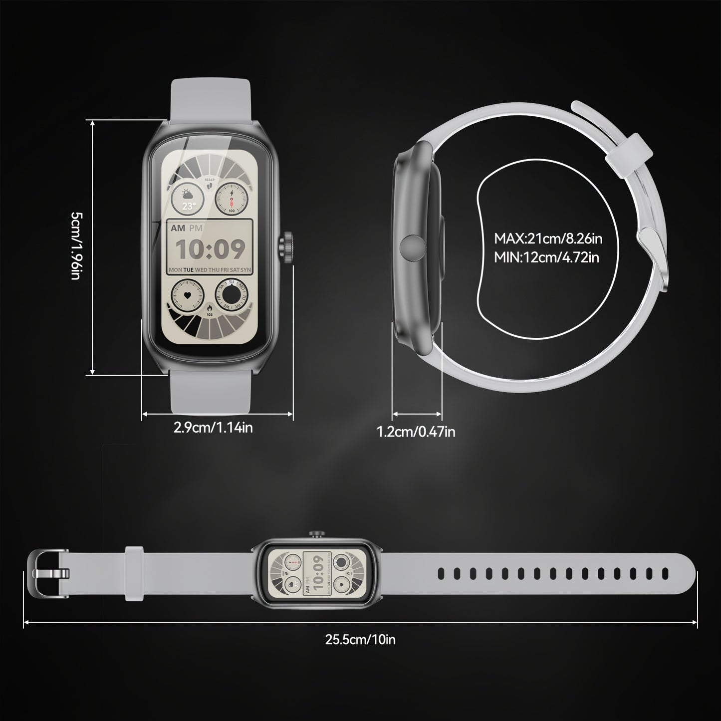 Anyloop New Gray Smart Watch, High Quality Smart Watch, Music Playback Control, Watch Don't Disturb, Outdoor Smart Watch 100+ Sports Modes, Super Long Standby Time
