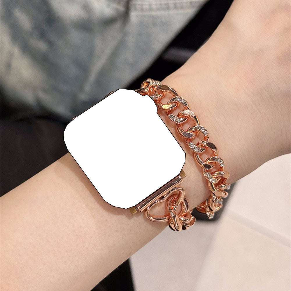 Fashion Design Rhinestone Chain Watch Band for iWatch Series 10 9 8 7 6 5 4 3 2 1 Metal Heart Style Bracelet for iWatch 38\u002F 40\u002F 41mm 42\u002F 44\u002F 45mm