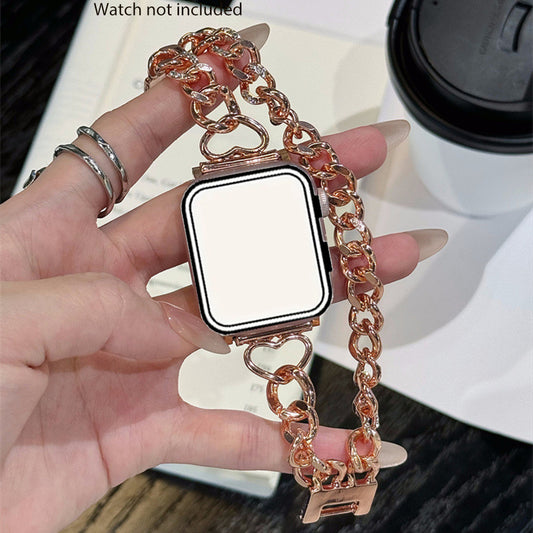 Fashion Design Rhinestone Chain Watch Band for iWatch Series 10 9 8 7 6 5 4 3 2 1 Metal Heart Style Bracelet for iWatch 38\u002F 40\u002F 41mm 42\u002F 44\u002F 45mm