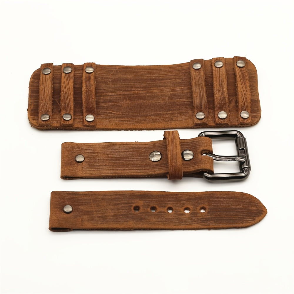 1pc Genuine Calf Leather Watch Band for Men, 24mm Casual Style with Hook-and-Loop Fastener, Available in Black, Brown, Blue, Green - Ideal for Valentine'S Day, Christmas, Father'S Day Gifts