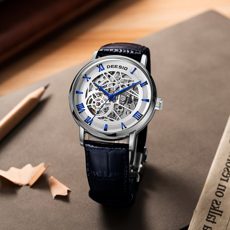 2025 Men's Automatic Skeleton Watch - Stainless Steel Case & PU Leather Strap, Exposed Mechanical Movement, No Battery Needed, Casual Luxury Style for Valentine's Day, Football Matches, Halloween, Christmas & Father's Day Gifts