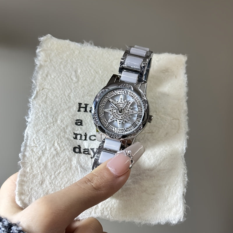 Trendy Rhinestone-Embellished Rotating Dial Women'S Quartz Watch - Casual Minimalist Elegant Fashion Student Watch - Rotatable Dial - Suitable for Couple Gifts, Valentine'S Day, Goddess Day, etc.