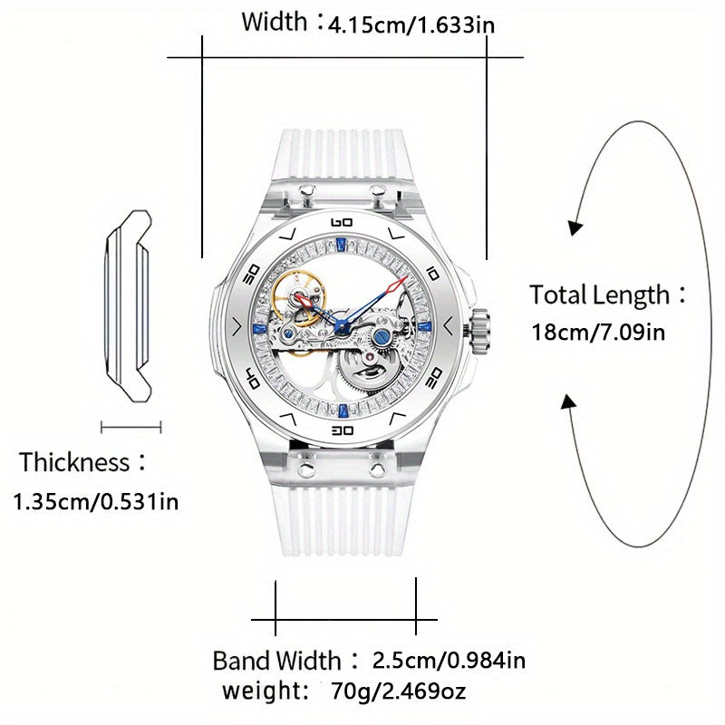 HANBORO Women's Automatic Mechanical Watch with Transparent Dial - Glamorous Skeleton Design, Silicone Strap, Round Case, Battery-Free Luxury Fashion Accessory (HBR963-2), Elegant Wristwatch, Highquality Finish