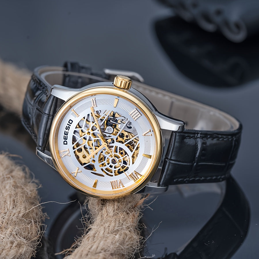 Men's Full Automatic Mechanical Watch Casual Sports Hollow Out Fashionable Design Wristwatch