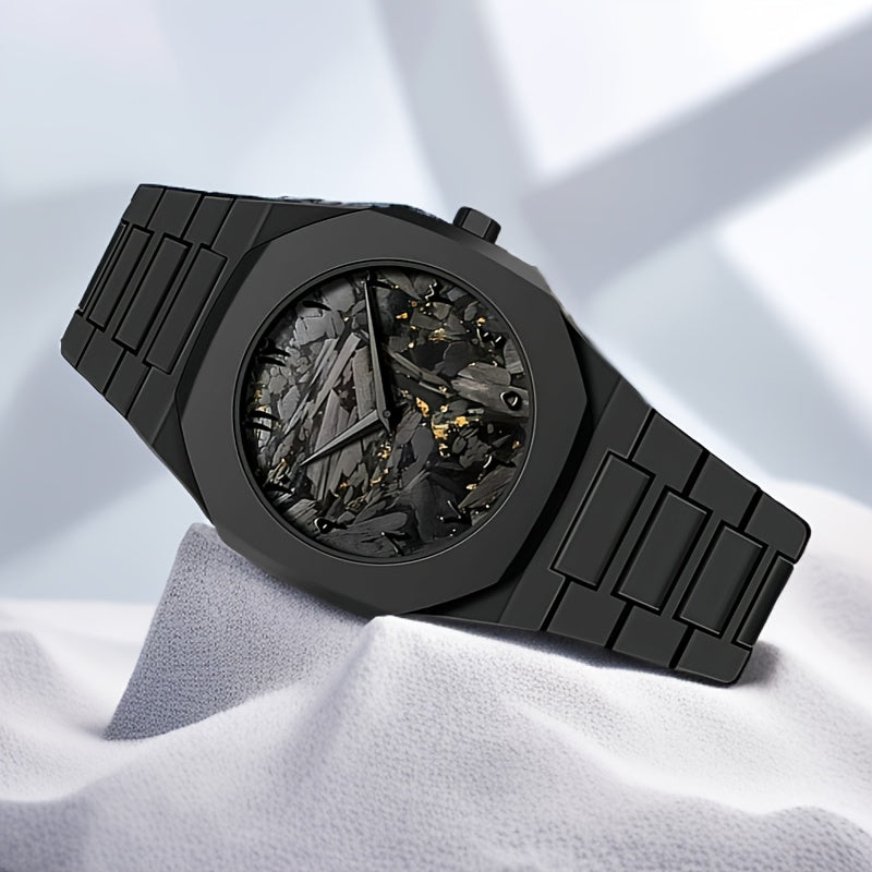 PINTIME Black Golden Trendy Casual Watch, Ultra-Thin Lightweight Quartz Wristwatch, Polygonal Dial with Arabic Numeral Markings, Simple And Stylish Couple'S Model for Students.