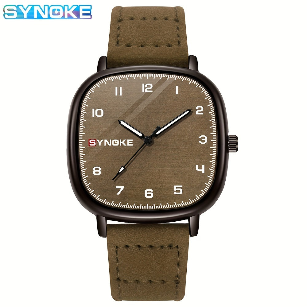 SYNOKE Men's Casual Quartz Watch - Alloy Case, Faux Leather Strap, Non-Rechargeable Battery, Best for Christmas