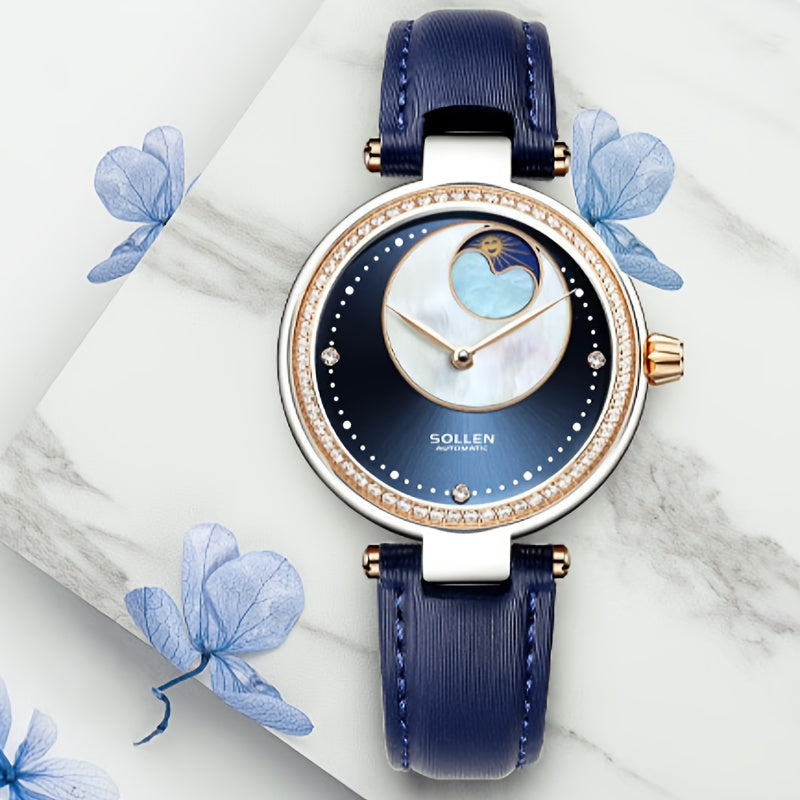 1pc Dreamy Star Series, a Blue Light in the Night Sky, a Mini for galaxy on Your Wrist! Casual and Versatile Automatic Mechanical Watch for Friends, an Ideal Gift for Women