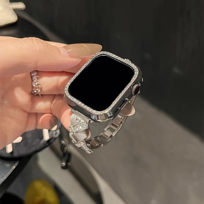 Compatible with iWatch S10 New Strap, Apple Watch Series 9 & 8, Men's and Women's Cuban Link Bracelet with Diamond Accents