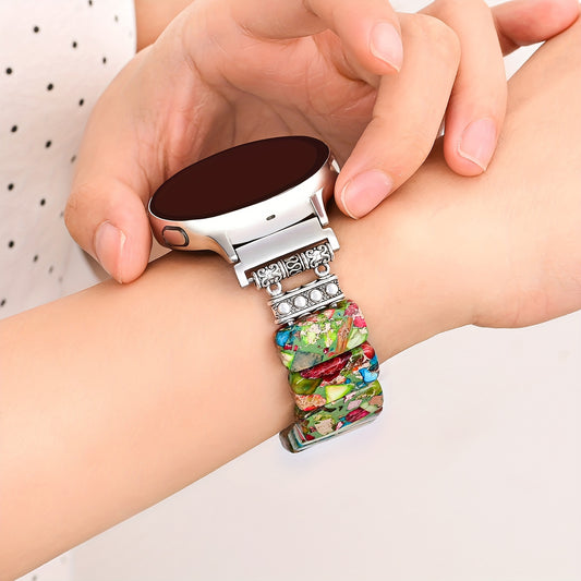Bohemian Natural Stone Smart Bracelet Watch Strap, Suitable for Watch, Size Adjustable Handmade Multicolored Faux Gemstone Elastic Cord Strap, Suitable for 20mm Connector