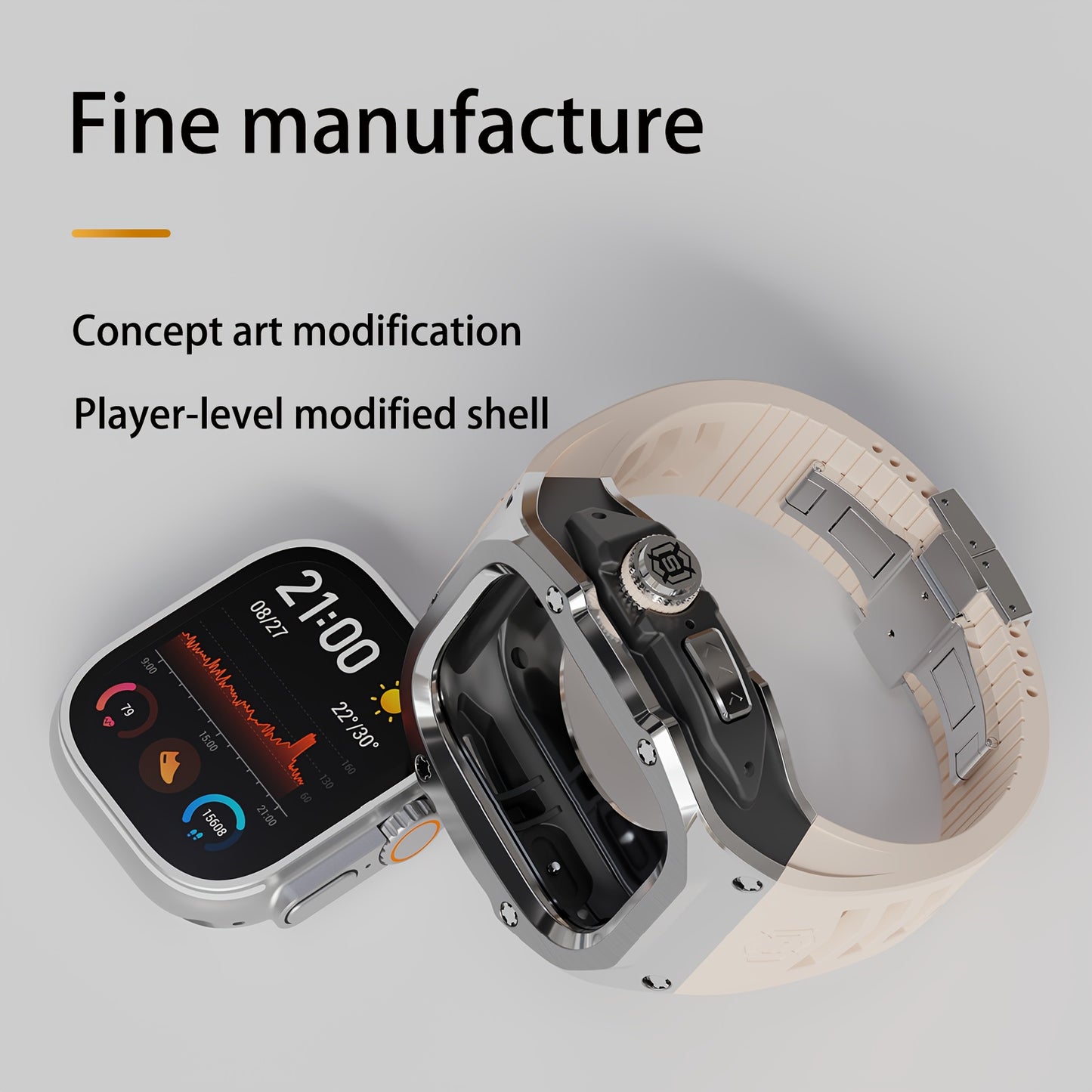 Suitable for Apple Watch Ultra 1 Ultra 2 49mm Fashion and Luxury Watch Modification Protective Case, Durable 316L Stainless Steel Full Coverage Cover with Metal Buckle, Shockproof, Supports Wireless Charging, Stylish Hard Look, Not Waterproof