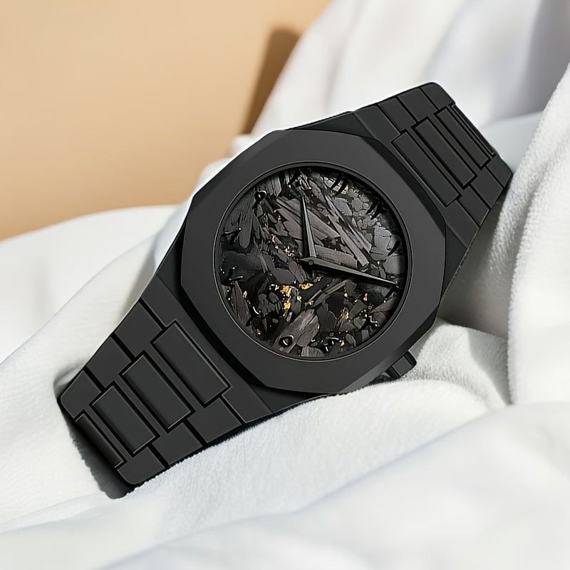 PINTIME Black Golden Trendy Casual Watch, Ultra-Thin Lightweight Quartz Wristwatch, Polygonal Dial with Arabic Numeral Markings, Simple And Stylish Couple'S Model for Students.