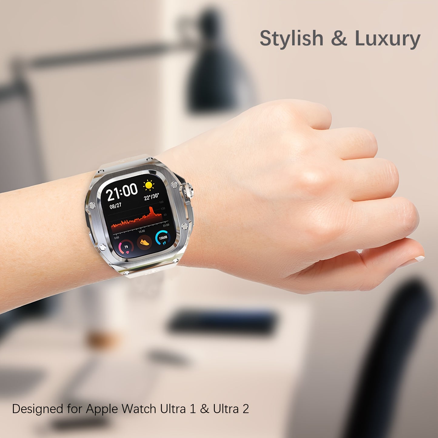 Suitable for Apple Watch Ultra 1 Ultra 2 49mm Fashion and Luxury Watch Modification Protective Case, Durable 316L Stainless Steel Full Coverage Cover with Metal Buckle, Shockproof, Supports Wireless Charging, Stylish Hard Look, Not Waterproof