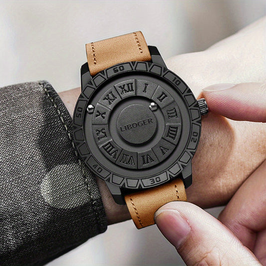 1pc Men'S Fashion Casual Round Quartz Watch, Business Style, Alloy Case, Faux Leather Strap, Battery-Powered, Non-Waterproof, Ideal for Daily Wear, Parties, Valentine'S Day, Easter, Christmas, Halloween, Ramadan, Weddings, and Gifts for Friends and Family