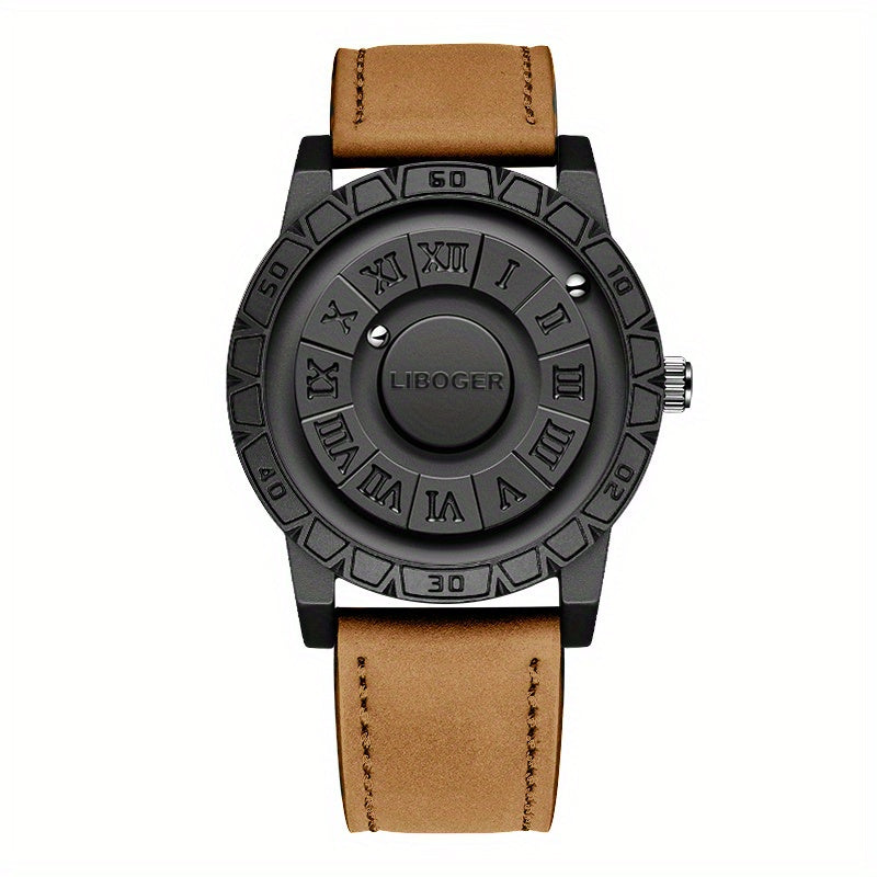 1pc Men'S Fashion Casual Round Quartz Watch, Business Style, Alloy Case, Faux Leather Strap, Battery-Powered, Non-Waterproof, Ideal for Daily Wear, Parties, Valentine'S Day, Easter, Christmas, Halloween, Ramadan, Weddings, and Gifts for Friends and Family