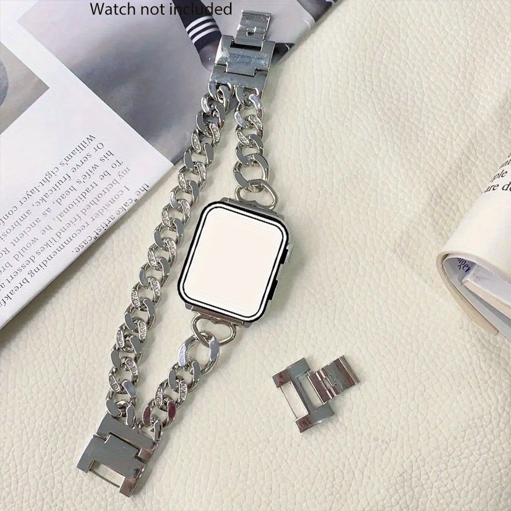 Fashion Design Rhinestone Chain Watch Band for iWatch Series 10 9 8 7 6 5 4 3 2 1 Metal Heart Style Bracelet for iWatch 38\u002F 40\u002F 41mm 42\u002F 44\u002F 45mm