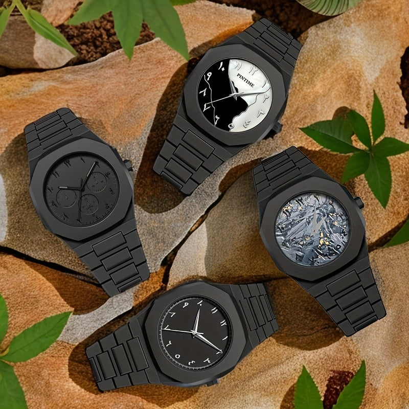 1pc Men'S Stylish Business Watch with Octagonal Dial, Black Plastic Band & Case - Quartz Movement, Round Dial, Perfect for Casual Attire, Business Casual Watch | Modern Business Watch | Durable Watch