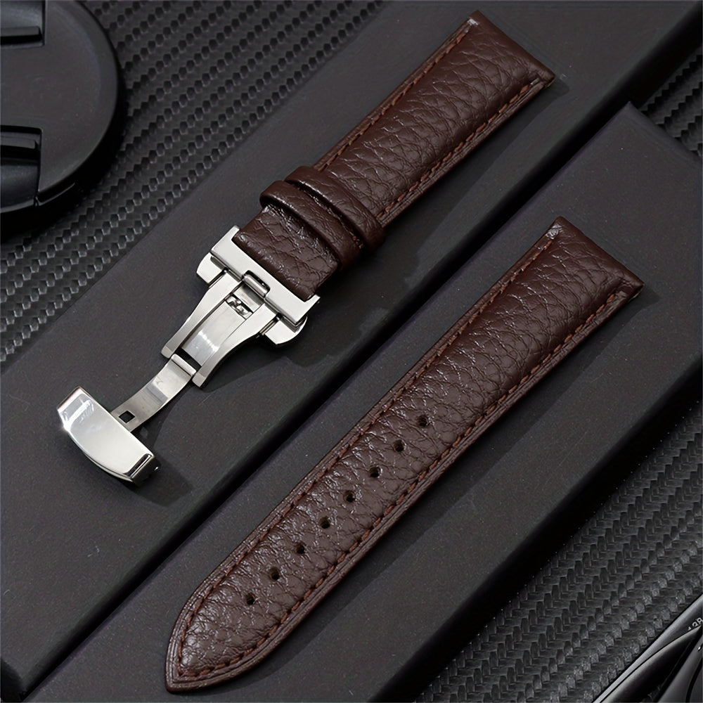 Stylish Synthetic Synthetic Leather Watch Strap with Butterfly Clasp - Soft Litchi Texture, White, 20mm\u002F22mm, Stainless Steel Buckle, Adjustable Fit for Men and Women