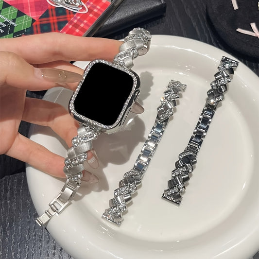 Compatible with iWatch S10 New Strap, Apple Watch Series 9 & 8, Men's and Women's Cuban Link Bracelet with Diamond Accents
