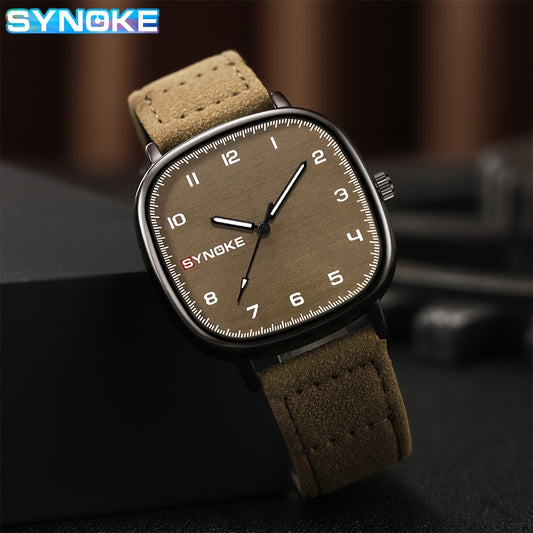 SYNOKE Men's Casual Quartz Watch - Alloy Case, Faux Leather Strap, Non-Rechargeable Battery, Best for Christmas
