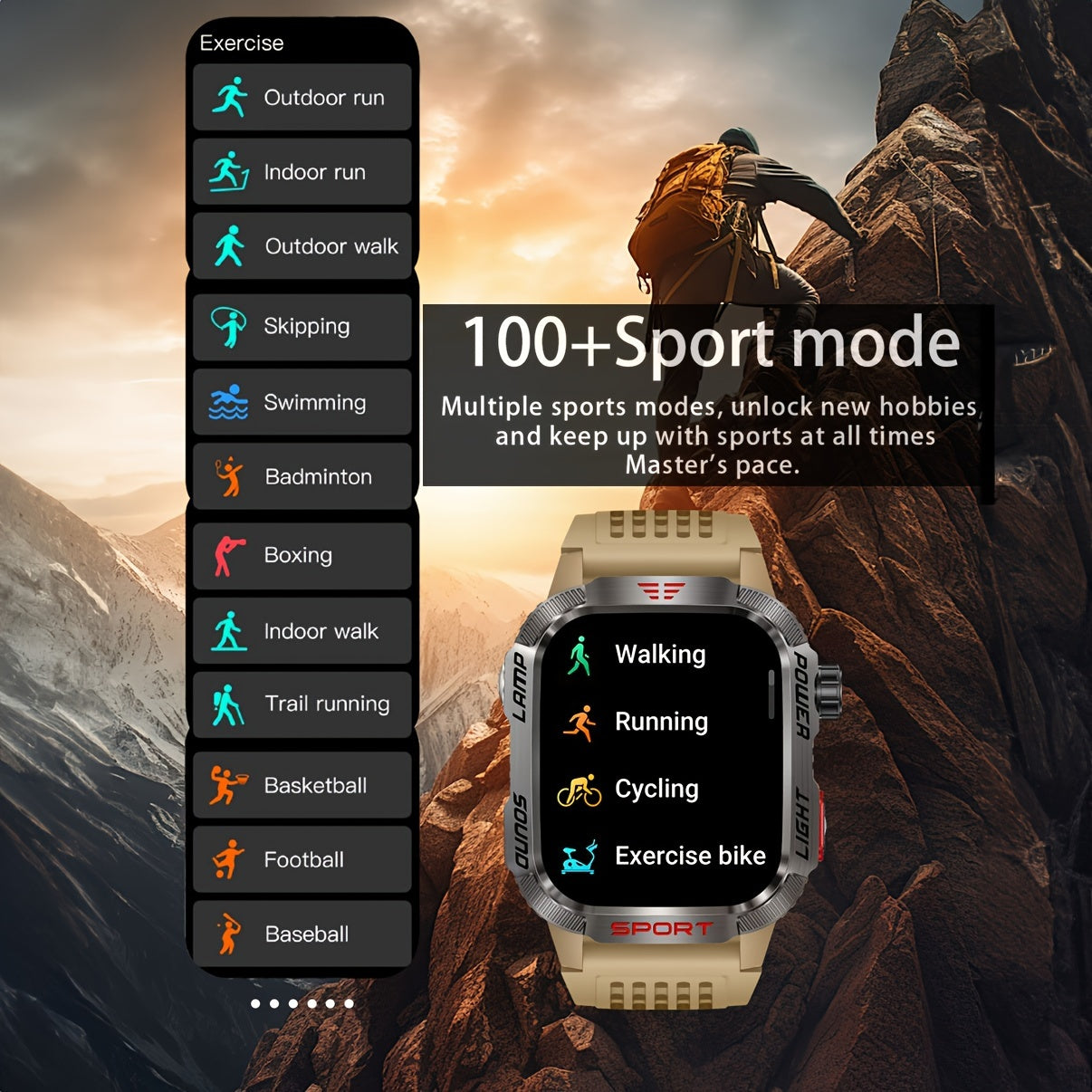 Effeokki Rugged Smart Watch for Men with Wireless Calling, 2.01 Inch IPS Display, 100+ Sports Modes, Fitness Tracker, Altitude air pressure, Compass, LED Flashlight, High Quality, Compatible with iPhone & Android for Outdoor & Adventure