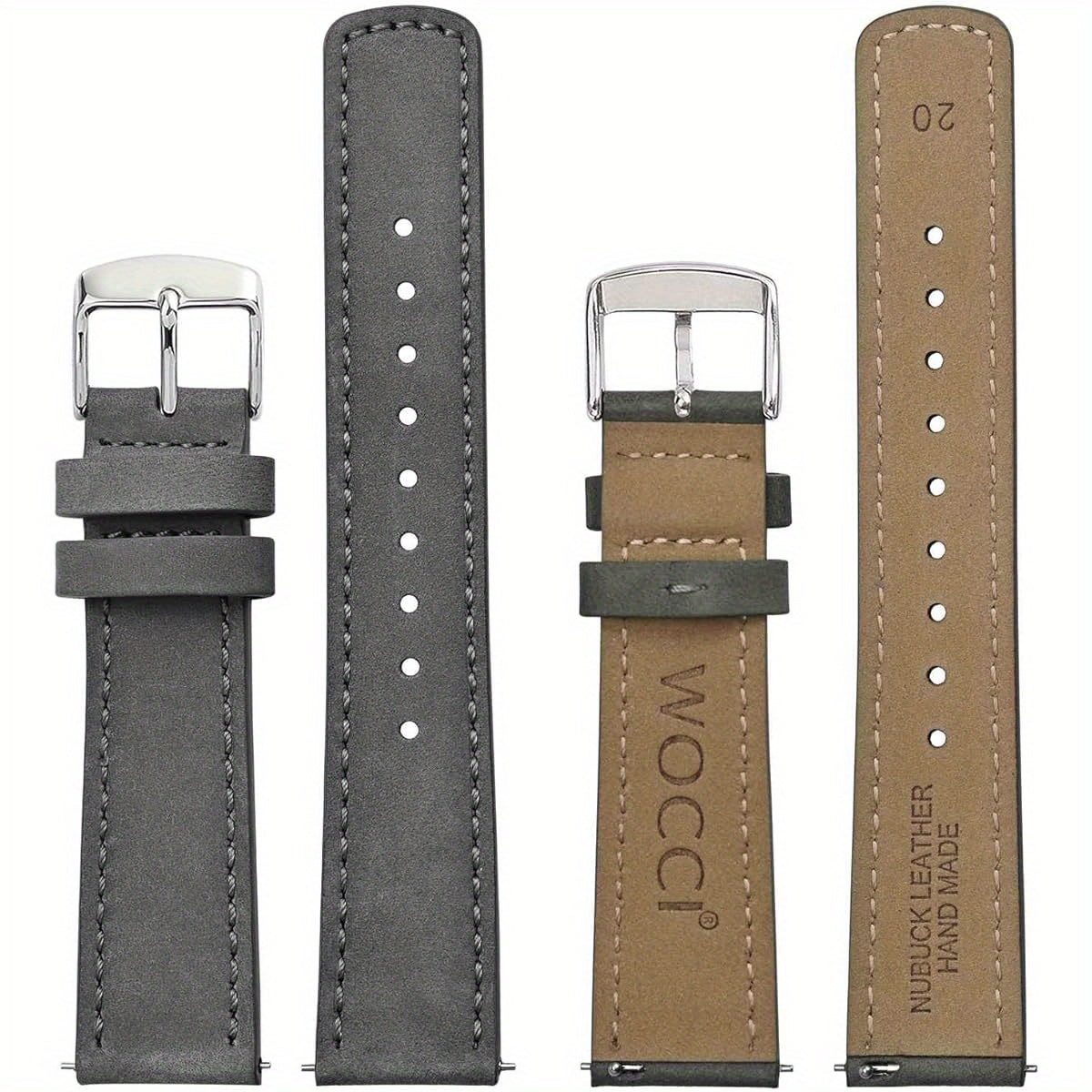 WOCCI Retro Nubuck Leather Watch Straps with Quick Release Stainless Steel Buckle - 18mm 20mm 22mm Widths, Casual Elegant Brown & Black Straps for Men & Women, Versatile for Everyday & Formal Wear