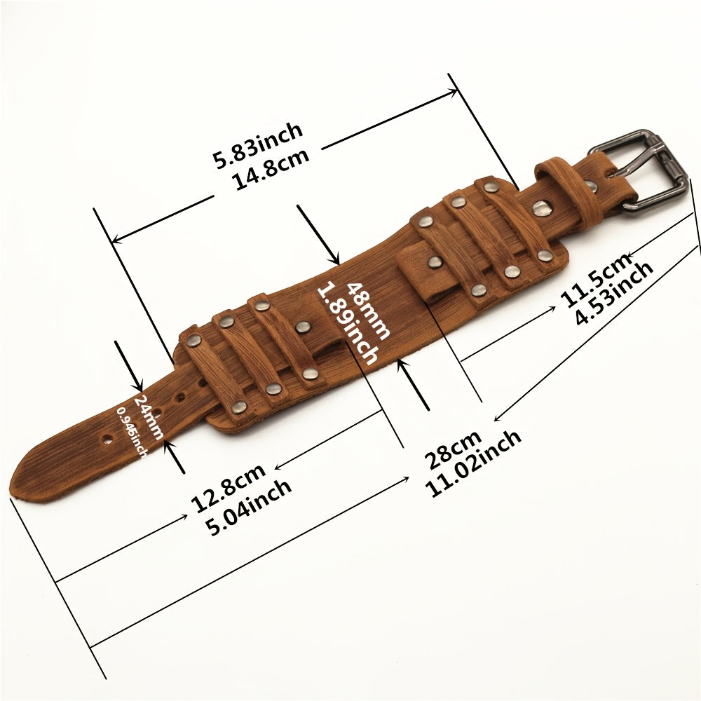 1pc Genuine Calf Leather Watch Band for Men, 24mm Casual Style with Hook-and-Loop Fastener, Available in Black, Brown, Blue, Green - Ideal for Valentine'S Day, Christmas, Father'S Day Gifts