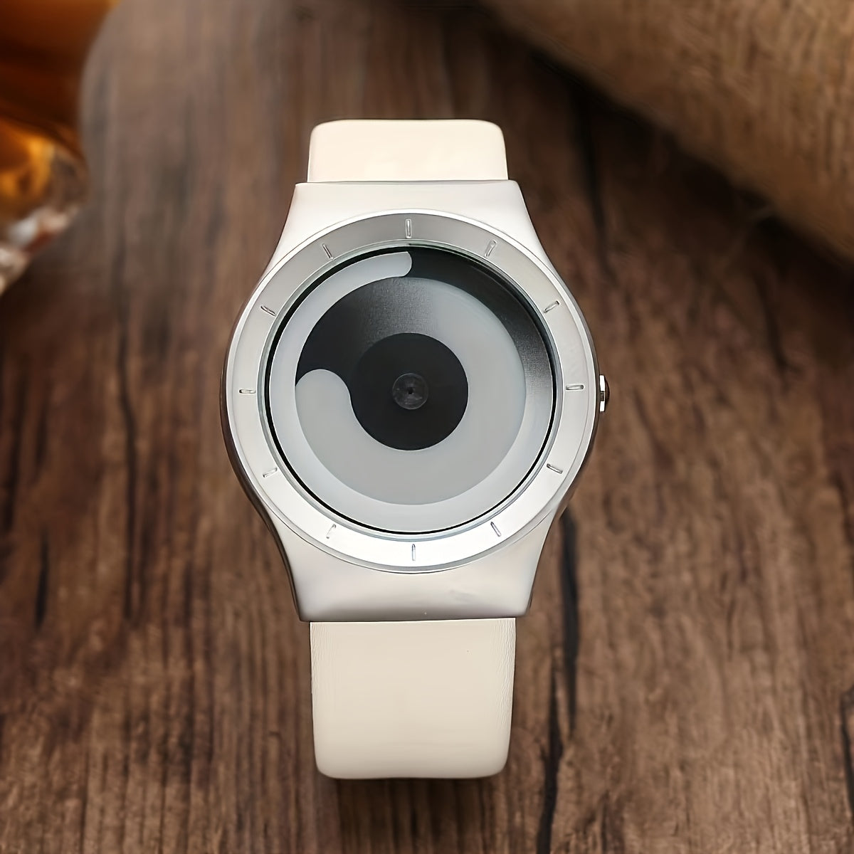 Fashionable Tai Chi & Bagua Concept Watch for Men and Women - Creative, Cool, and Trendy Design with Pointerless Dial, Faux Leather Strap, and Colorful Gemstone Accents - Digital Display, Quartz Movement, Round Case, Non- - Ideal for Students and Couples