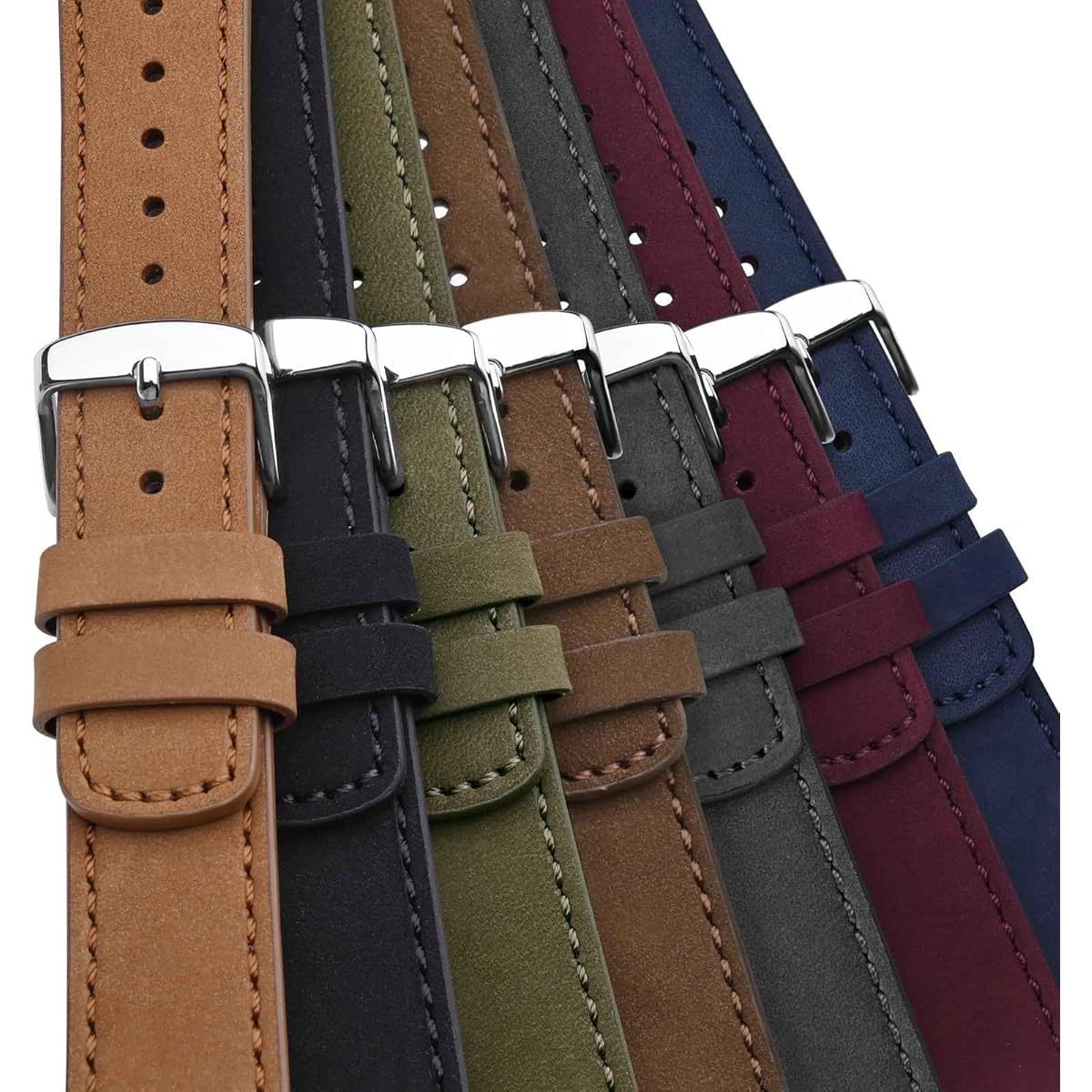 WOCCI Retro Nubuck Leather Watch Straps with Quick Release Stainless Steel Buckle - 18mm 20mm 22mm Widths, Casual Elegant Brown & Black Straps for Men & Women, Versatile for Everyday & Formal Wear
