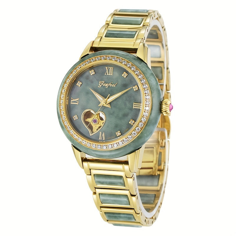 Luxury Watch GEZFEEL Luxury Mechanical Watch, Jade Hollow-Out | Stainless Steel Band, Fashionable Couples' Timepiece