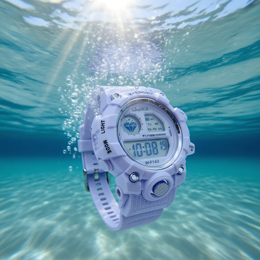 Kids Digital Watch for Boys & Girls 8-18 Years - IPX7 Sport Watch with Alarm, Stopwatch, Night Light, Multiple Time Zones - Durable White Design for Swimming, Running & Active Lifestyles, Kid Smart Watch