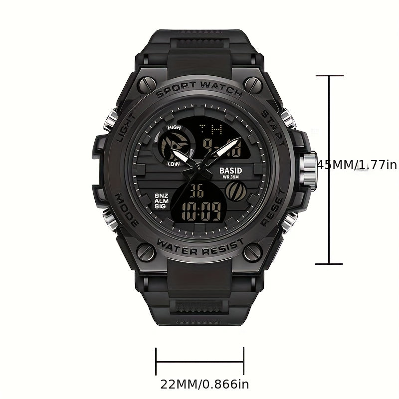 Men's Multifunctional Sports Waterproof Outdoor Watch with TPU Strap, Alarm Clock Date, Stopwatch Timer LED Backlight Glow-in-the-Dark Rainproof