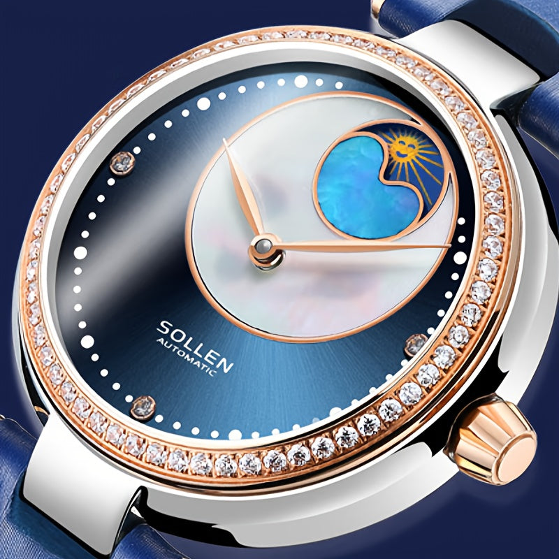 1pc Dreamy Star Series, a Blue Light in the Night Sky, a Mini for galaxy on Your Wrist! Casual and Versatile Automatic Mechanical Watch for Friends, an Ideal Gift for Women