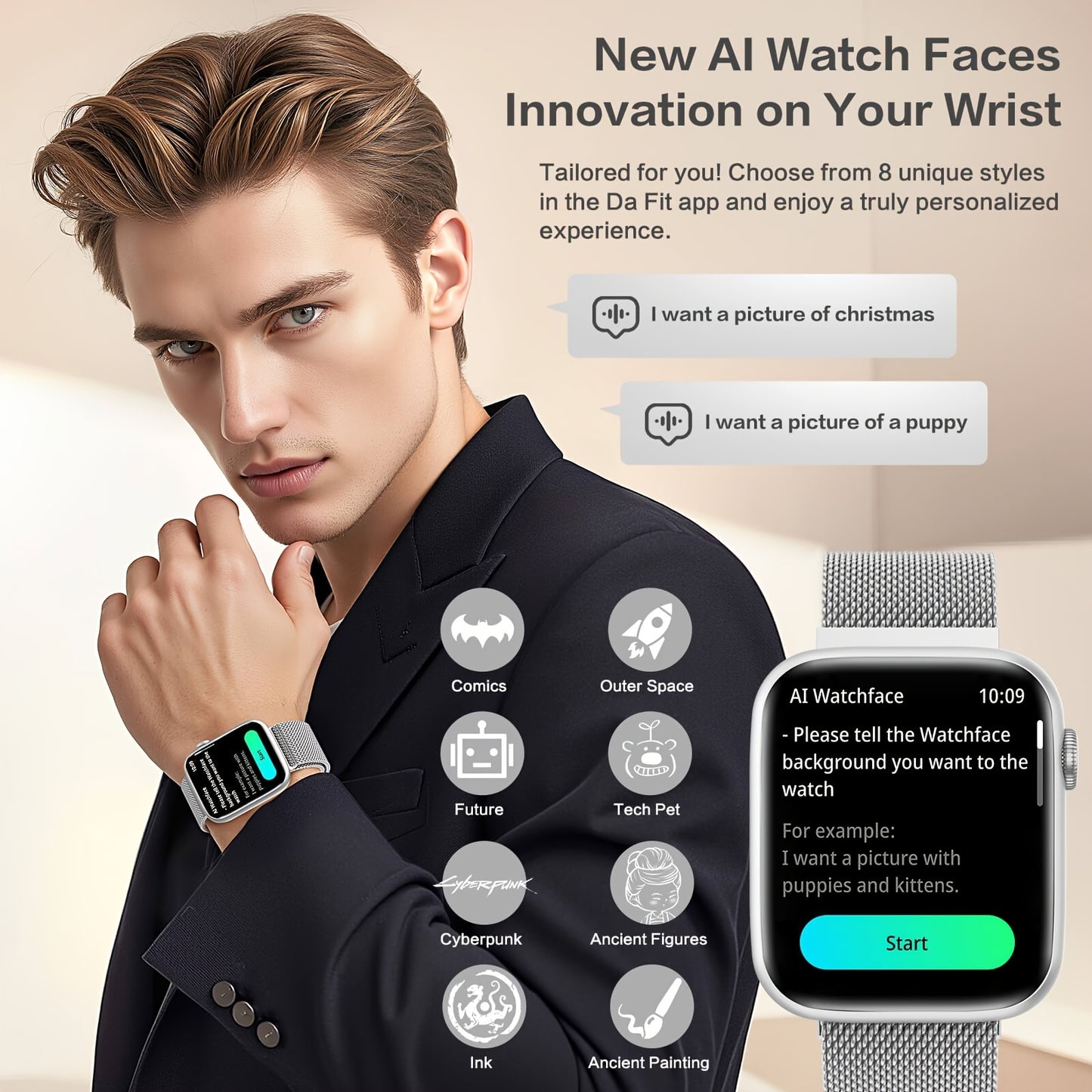 EarlySincere 2025 Smartwatch, 1.9" AMOLED Display, Supports Wireless Calls, with Da GPT AI/AI Dial, Compatible with Android iOS System, Unisex, Suitable for Outdoor Sports, Daily Wear, Holiday Gift