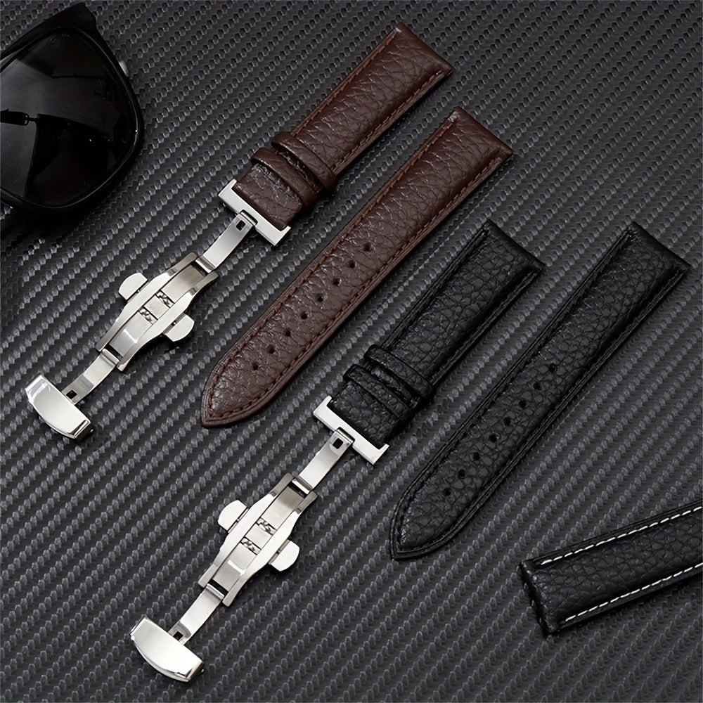 Stylish Synthetic Synthetic Leather Watch Strap with Butterfly Clasp - Soft Litchi Texture, White, 20mm\u002F22mm, Stainless Steel Buckle, Adjustable Fit for Men and Women