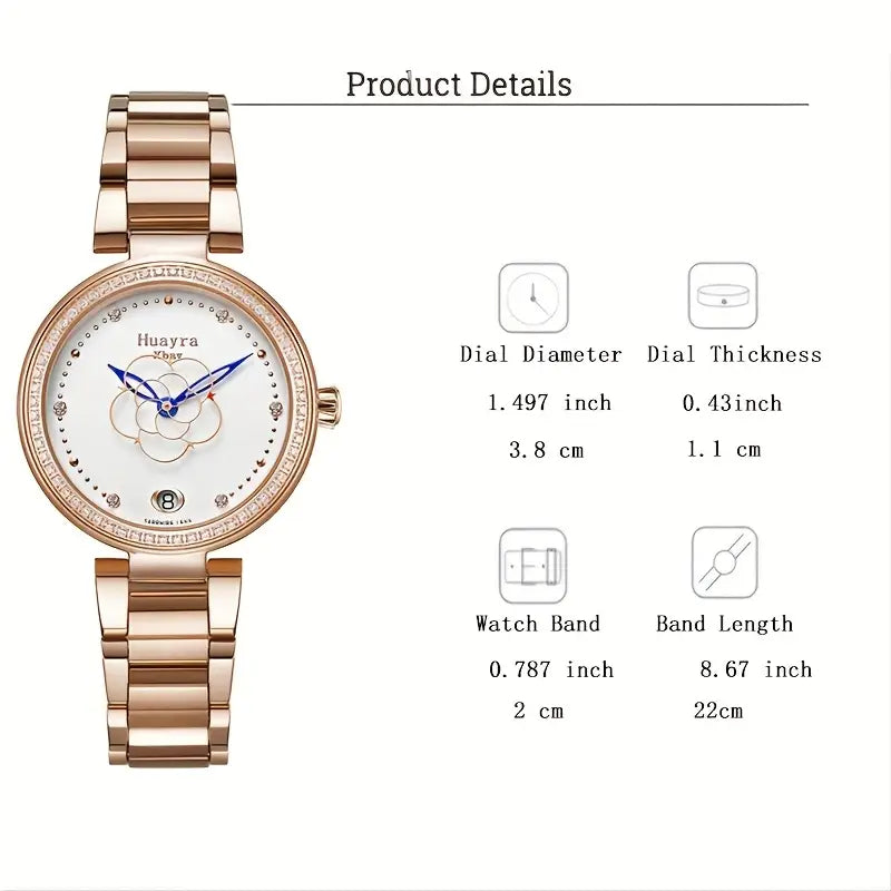 Huayra Women's Automatic Mechanical Watch - Elegant Floral dial, Stainless Steel Case & Band, Mechanical Movement