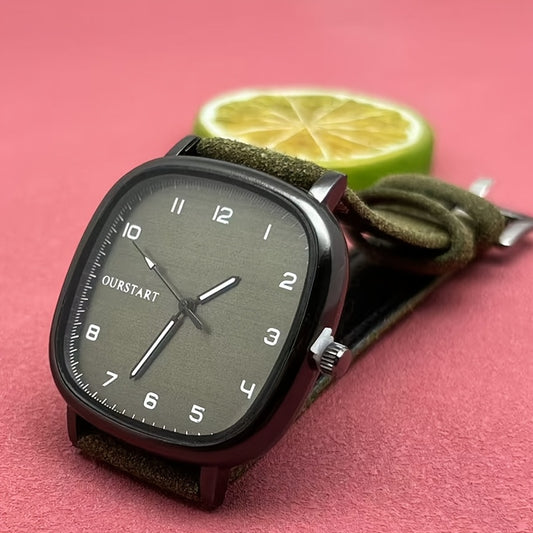 Mens Square Quartz Wrist Watch Vintage Style Men's Square Quartz Wrist Watch, Non-Waterproof, Battery Powered, Faux Leather Strap, Fashionable Casual Accessory